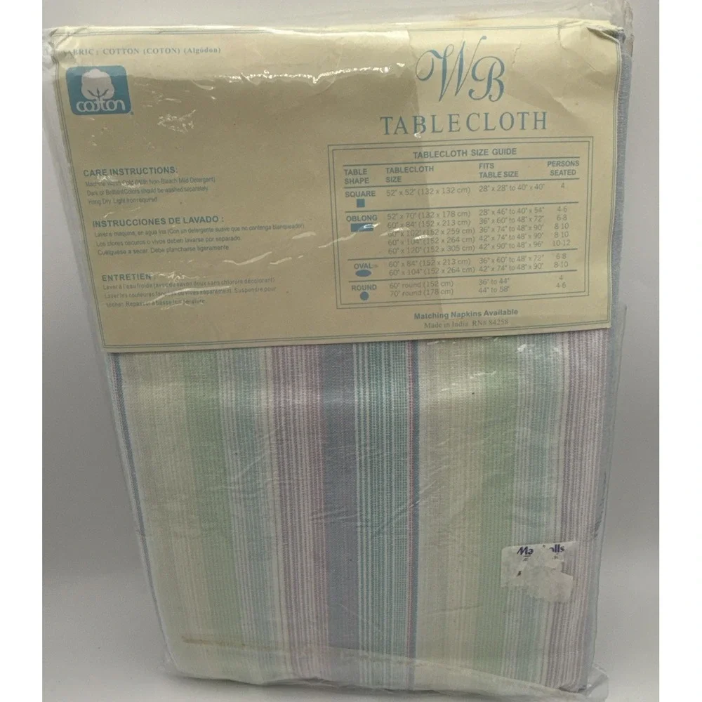 WB Oblong Tablecloth 60 X 102 Pastel Stripe Spring Summer Decor #3612